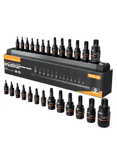 Crosstar 13 Pcs Torx Bit Socket Set, Hex socket, Includes T8-T60, S2 Steel with Base, 1/2 ″ 1/4″ 3/8″ Torx Drive Socket Set, Professional Tools for Automotive, Home Appliance, and Machinery Repair