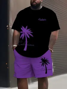 Men's 3D Digital Print Short Sleeve Shorts Set, Large Size Men's Clothing, Modern Loose-Fitting Summer, All Seasons Wear