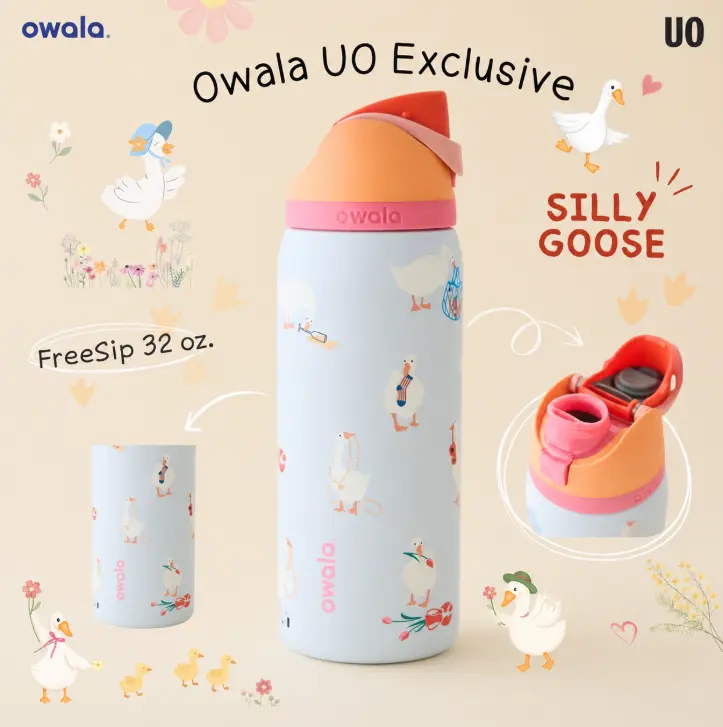 Owala Silly Goose 32oz FreeSip Water Bottle Sweet Aesthetic Design Leak Resistant Stainless Steel Hydration Cup Gift for Women