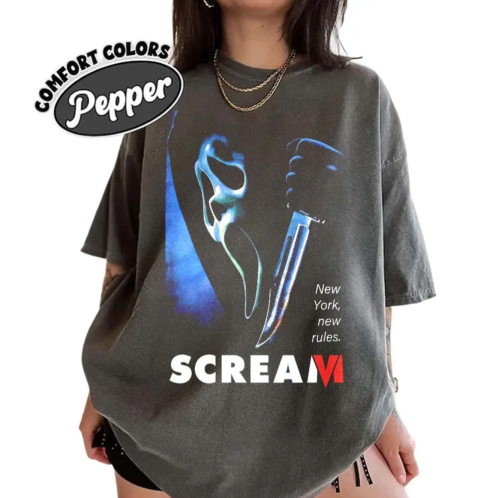 The Scream VI Ghost Face Comfort Color T-Shirt, Vintage Slasher Horror Movie Tee, Halloween Thriller Shirt, Horror Fan Gift, Gift For Men Women, Crew Neck, Menswear Top, Womenswear Top Underwear Streetwear