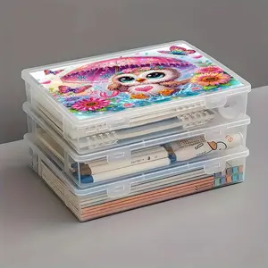 DIY Owl Diamond Painting Large File Storage Box, A4 Size Document Organizer, Unique Cover Design, Handmade 5D Bright Drill Art Kit