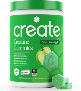 Create Creatine Monohydrate Gummies for Men & Women, Boost Focus, Strength, and Endurance, Anti-Melting Formula, Vegan, Gluten-Free, Non-GMO, 1.5g of Creatine per Gummy (Sour Green Apple)