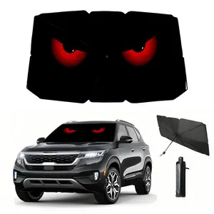 Up Sunshade for Front Window Heat Insulation and UV Protection Easy-to-Use Auto Interior Accessory Fits Most Vehicles Sleek Black Umbrella Design Easy Handling Car Sunshade with Red Eye Design