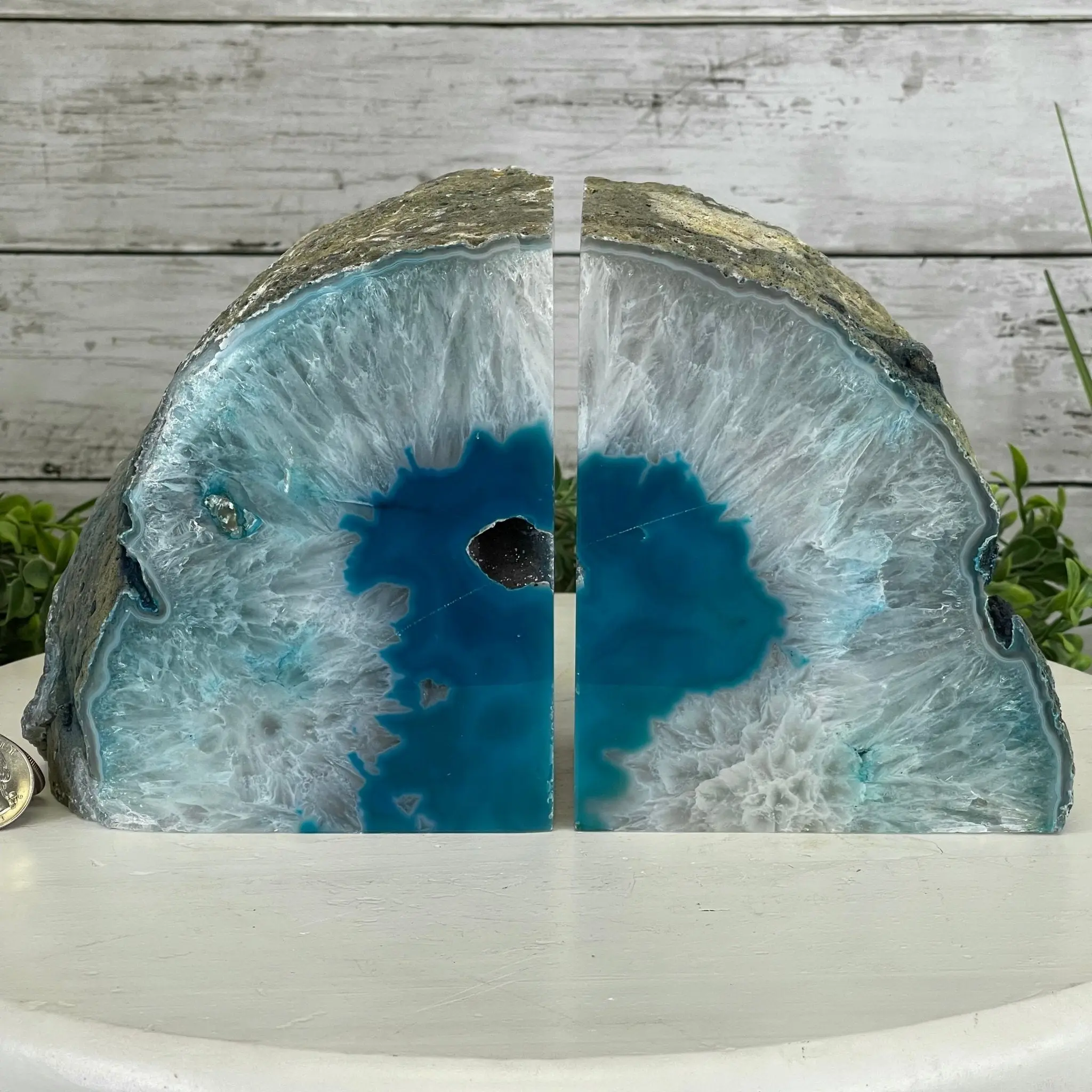 Teal Dyed Brazilian Agate Stone Bookends, 12.3 lbs & 5.6" Tall #5151TL-023