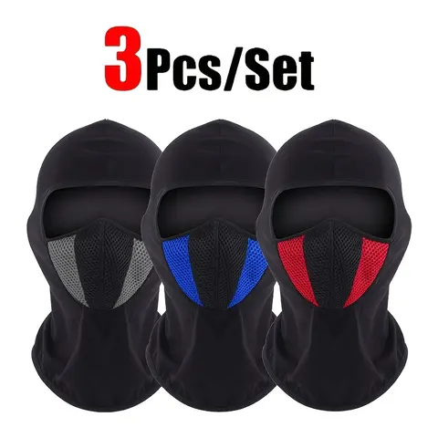 Unisex 3-Piece Mesh Neck Balaclava Face Covers - Synthetic Breathable Neck Gaiter Headwear, Windproof Durable, Color Accented, Outdoor All-Season Youth Gear, Dust-Proof Motorcycle/Bicycle Rides Protection, Casual Wear