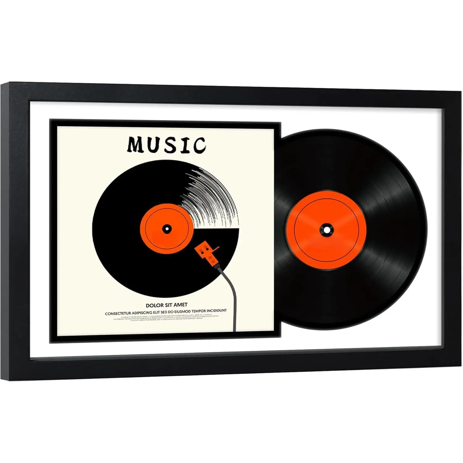 16.5x25 Vinyl Record Display Frame 1 Pack, Black Wooden Album Record Frame with Mats and Tempered Glass Cover for 12 By 12 Inch LP Record Cover