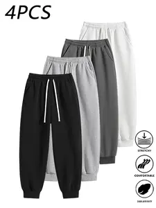 4-Pack Men's Solid Color Sweatpants,Loose Plain Casual Trousers,Basic knit Sport Pants,Unisex Versatile Joggers,Suitable For Daily Wear,Running,Streetwear,for Fall Menswear,available in 4 pack & 1-pack options,Please place an order according to size chart
