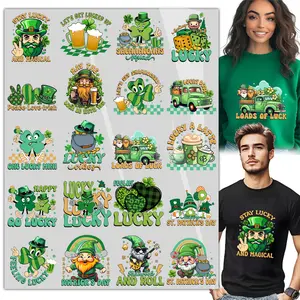 20Sheet St. Patrick's Day Shamrock Iron on Transfer Stickers T Shirt,  DTF Transfers Ready to Press Iron on Transfer Paper, Decals Heat Transfer, Lucky Four Leaf Green Clover for Clothing Backpack DIY