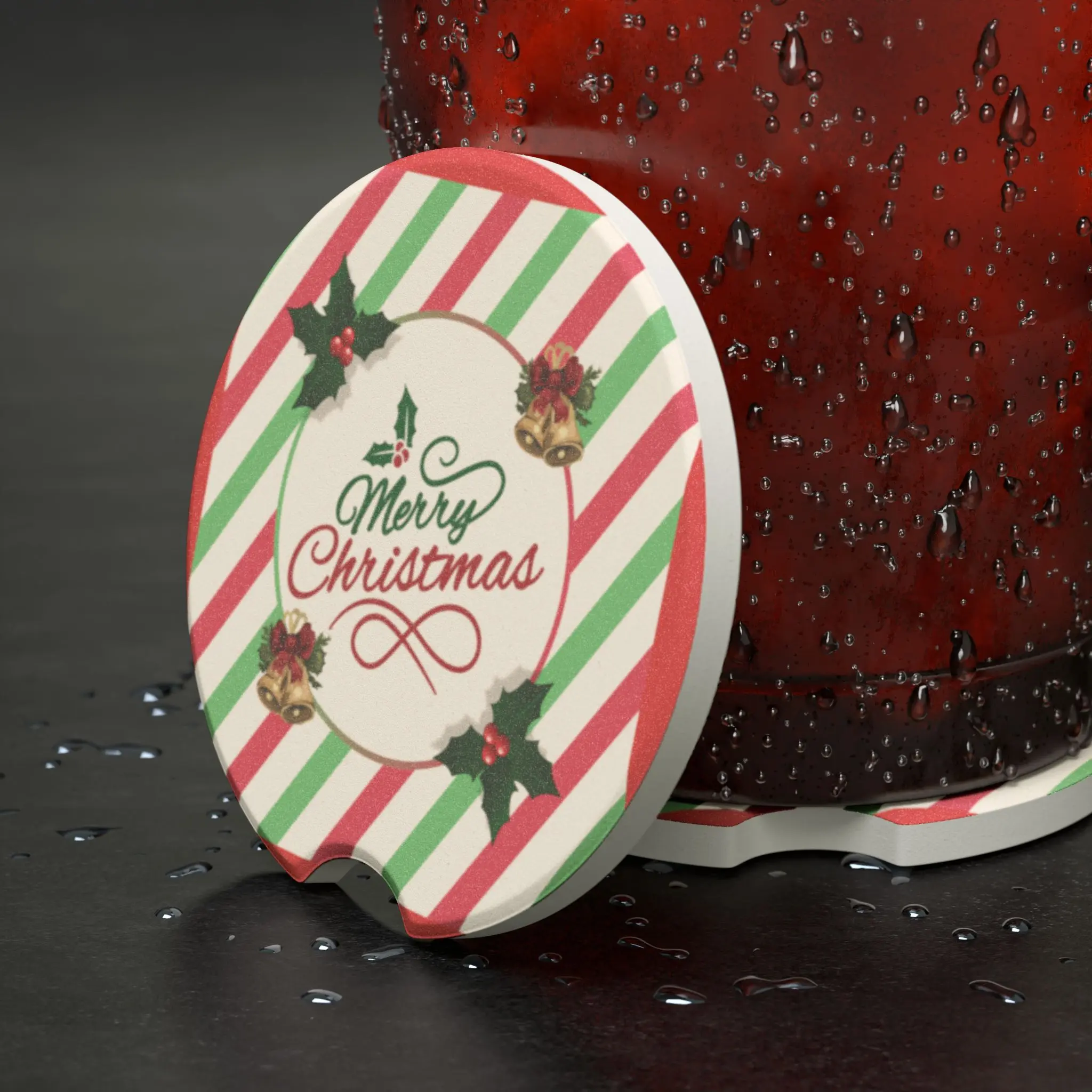 Christmas Car Coaster, Merry Christmas Auto Accessory, Holiday Gift Idea, Festive Drink Holder, Seasonal Car Decor