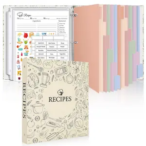 SKYDUE Recipe Binder 8.5" x 11" with 60 Plastic Sleeves, 12 Dividers & 3 Ring Organizer for Recipe Cards