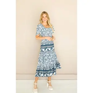 Leilani Teal Hibiscus Smocked Dress - DM Exclusive - Maternity Friendly