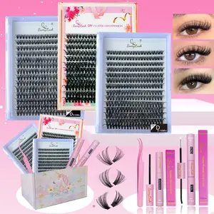 Individual Cluster False Eyelashes with Lash Remover & Lash Bond Seal & Tweezers Kit, 3 Boxes Natural Look Self Grafting Curly False Eyelashes for DIY Home Lash Extensions, 30P 40P 60P Diy Fluffy Lash Clusters for Makeup Use, Mixed Lengths