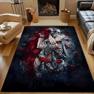 Dark theme and skull-embracing sexy woman pattern home carpet, suitable for living room, bedroom, kitchen mats, home decoration, area rugs, holiday gifts for family and friends