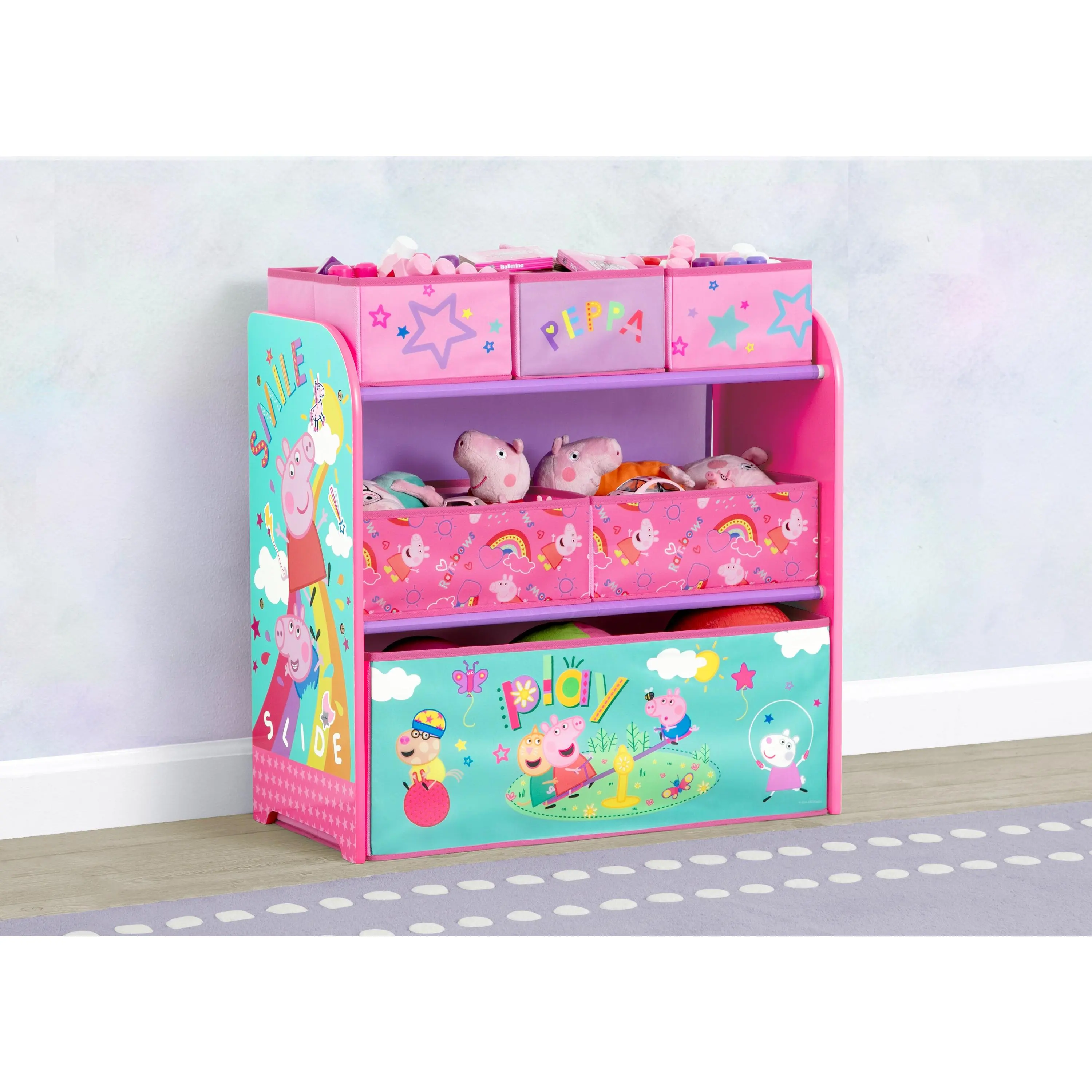 Peppa Pig Wooden 6-Bin Toy Storage Organizer, Kids Playroom Boxes for Home Storage Organization Peppa Pig Wooden 6-Bin Toy Storage Organizer, Kids Playroom Boxes for Home Storage Organization