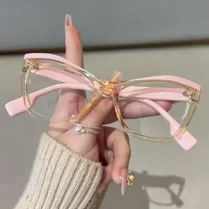 New Personalized Color Block Cat Eye Blue Light Blocking Glasses, European & American Luxury INS Celebrity Style Fashion Eyewear