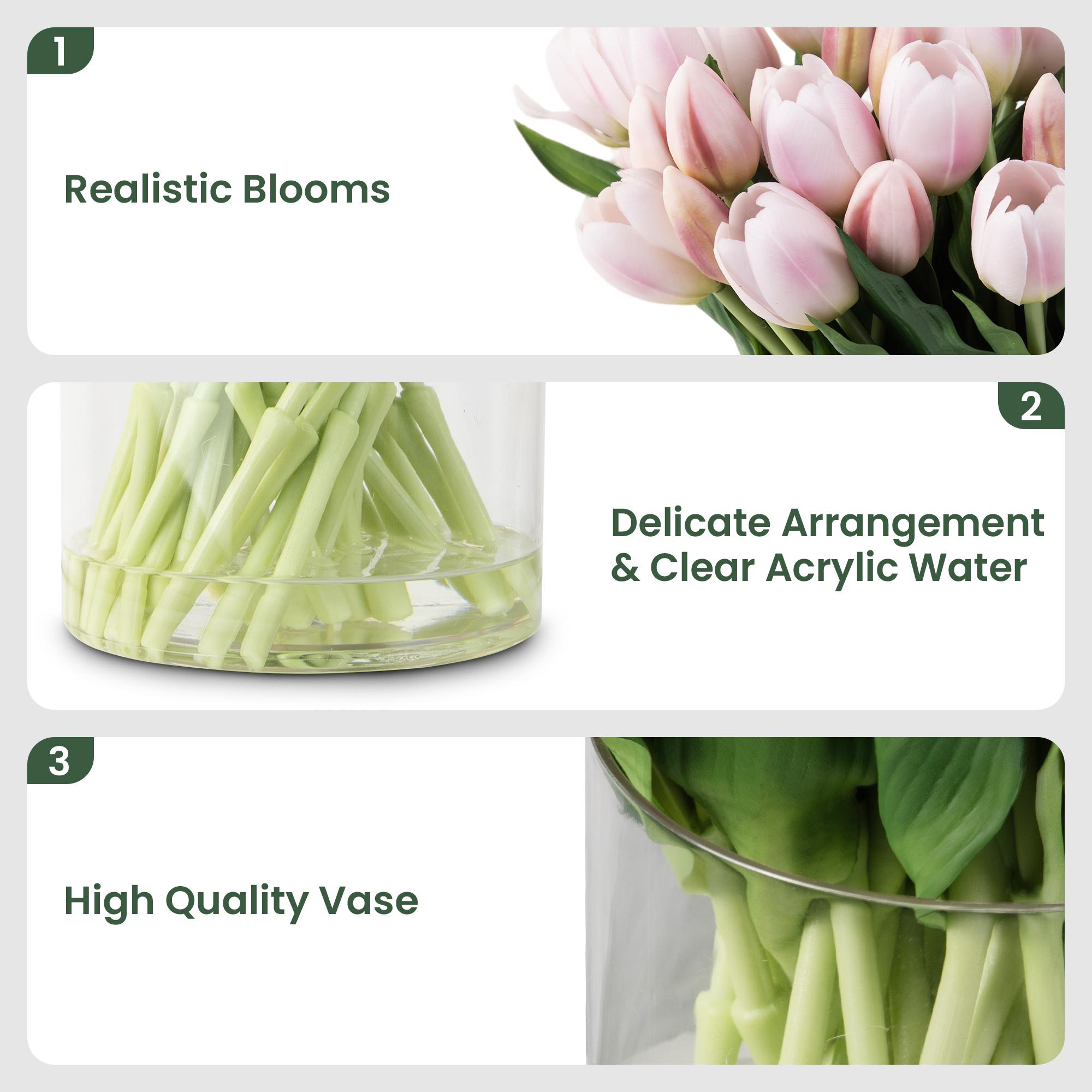 Porch decor,ennvaofficial 40 artificial tulips, realistic touch faux flowers for home decoration, artificial tulip bouquet, suitable for spring, Easter, Mother's Day, weddings, and restaurant table decoration (light pink)