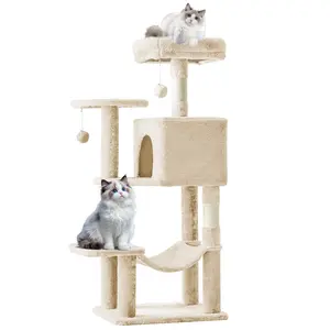 Multi-Cat Climbing Tree Tower (44/54 in), Natural Sisal Scratching Posts, Condo, Extended Platform, Hammock, Pet House for Indoor Use Cats and Kittens