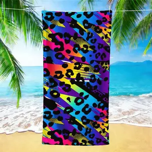 Neon Rainbow Leopard Print Beach Towel, Ultra-Fine Fiber Quick-Dry Sand-Resistant Large Bath Sheet, Soft Absorbent Swim Towel for Summer Vacation, Pool, Beach, Music Festival, Holiday Gift for Men Women