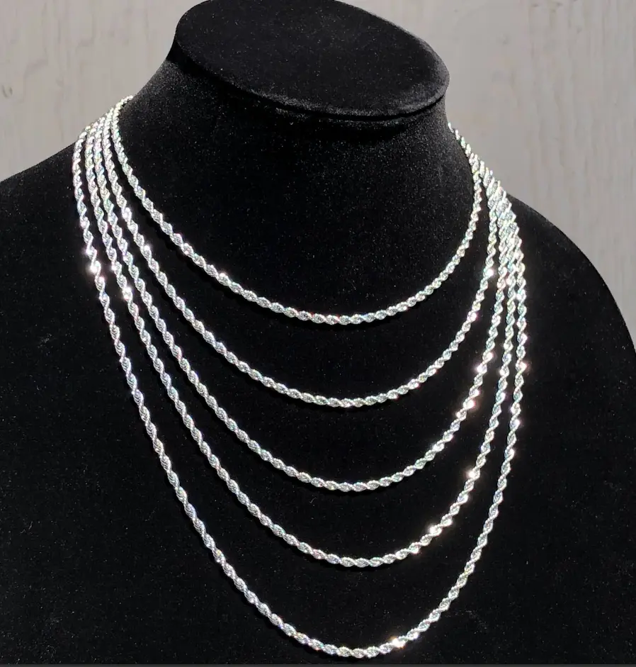 Twisted Rope Chain Necklace for Men & Women, 3mm Stainless Steel with Polished Silver Finish, Resistant to Rust for Daily Wear, Party, Fashion, Female, Male, Unisex, Multiple