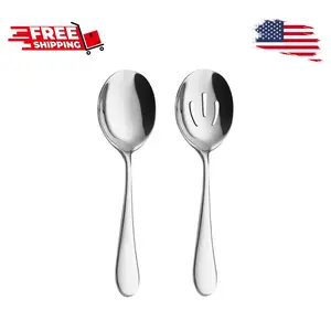 2 Pieces Stainless Steel Slotted and Serving Spoons for Buffet Sets, 8.7-Inch Long Handle