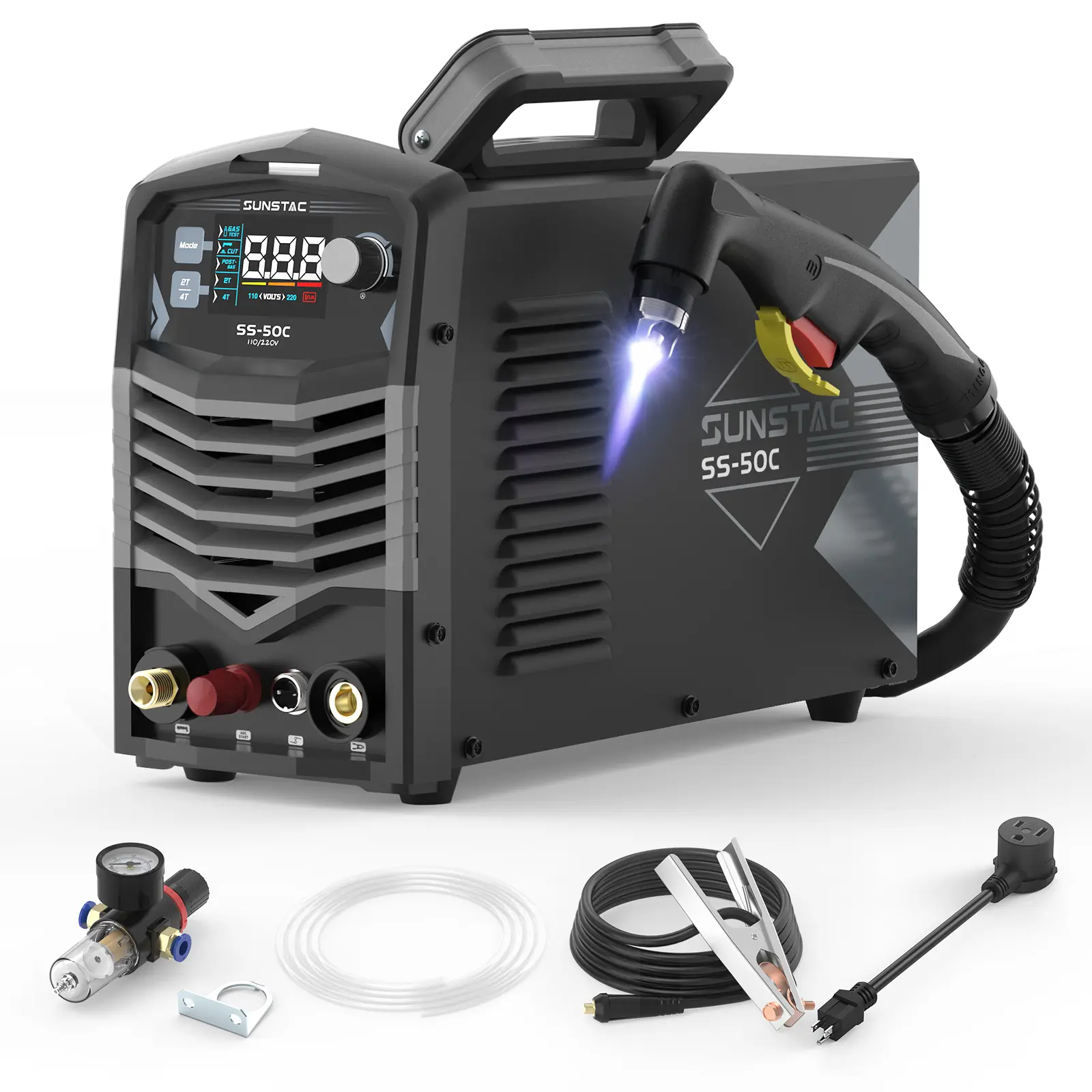 SS-50C 50A Non-HF Plasma Cutter - Non-Touch Pilot Arc 110V/220V Dual Voltage Plasma Cutting Machine with Large LCD Display, Max 4/5" Cut for DIY & Beginners