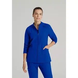 Barco One Women's Venture 4-Pocket Banded Collar Zip Up Warm-Up Scrub Jacket X Large Cobalt.
