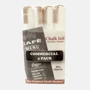 Commercial Chalk White 6mm Wet Wipe Chalk Markers 4 Pack