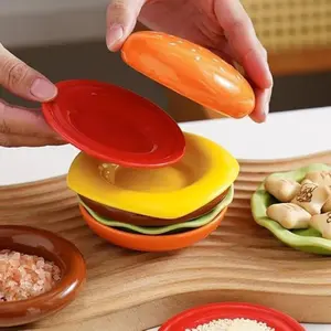 Set of 6 Cute Cartoon Burger Ceramic Plates, Home Kitchen High-End Family Salad Bowls, Dessert Bowls, Small Dishes, Soy Sauce Dishes