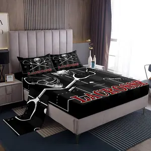 Kids Lacrosse Sheet Setsports Games Theme Bed Sheet Set,4pcs with Deep Pocket Fitted Sheet + Flat Sheet +,White Lacrosse Player Bedding Set for Boys Teens Room Decor