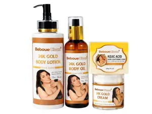 24K Gold Skin Care Set 4-Piece – Body Lotion, Body Oil, Face Cream & Cleansing Soap – Daily Hydrating Skin Care Kit