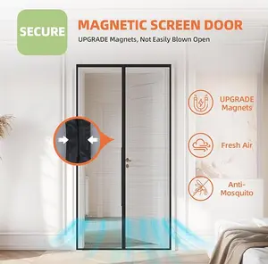 Flux Phenom Magnetic Screen Door - Bugs Out, Breeze in - 9min Install Auto-Sealing Heavy Duty Double Stitched Mesh, 52 Magnets, Hands Free Sliding & Patio Doors Net, Pet & Kid Friendly Smartor Magnetic Screen Door Magnetic Closure Fits  Doors