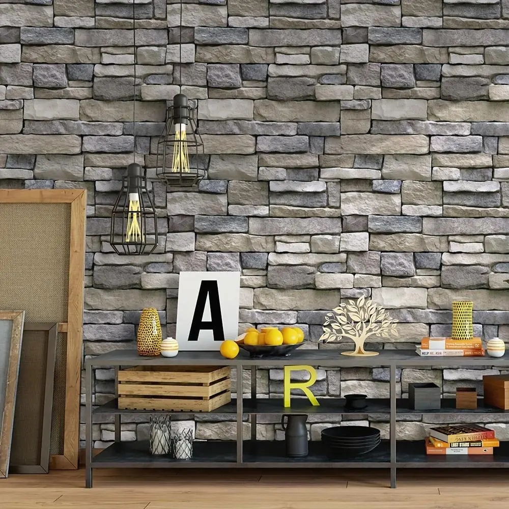 [Home Relaxation] Vintage 3D Brick Peel & Stick Wallpaper - Waterproof, Self-Adhesive Vinyl, Easy to Match & Remove, Perfect for Bedroom, Living Room, Kitchen Decor - Rustic Stone and Wood Style