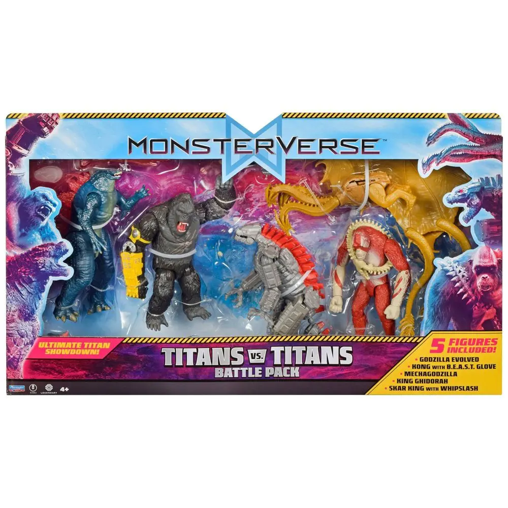 MonsterVerse Titans vs Titans 5 Pk Battle Set – Godzilla Evolved Kong with B.E.A.S.T. Glove King Ghidorah with Whiplash Action Figures