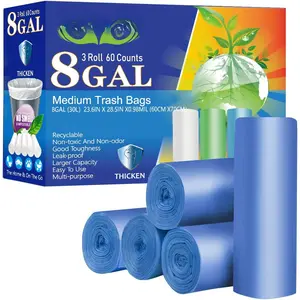 8 Gallon Kitchen Trash Bags Blue Garbage Bags  30L Trash Can Bags Medium Wastebasket Bin Liners for Home Office, Lawn,Bathroom,60 Count (Fits 7-10 Gallon Bins)