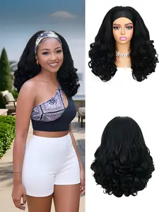 Women's Curly Hair Band Wig, Synthetic Half-Wig, Straight to Curl Transition, No Glue Needed, Daily Wear & Holiday Style