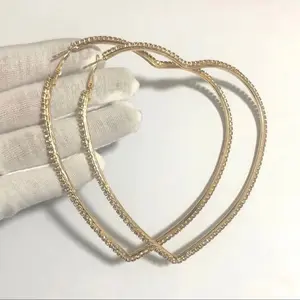 Rhinestones Heart Hoop Dangle Earrings - 100mm Sparkle, Chic Style Female Accessories for Women, Elegant Earrings for Everyday Wear or Special Occasions