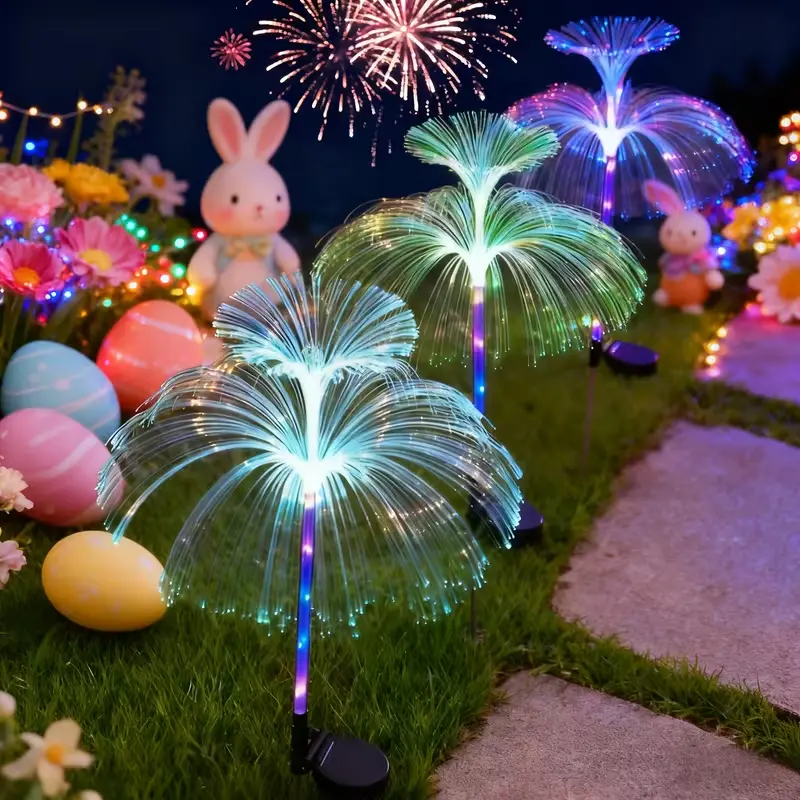 Solar-Powered Outdoor Jellyfish Fiber Optic Post Lamp - Multi-Color Changing Transparent Decorative Lights, Ambient Lighting for Backyard Glow Up, All Seasons Garden Gift for Girls, Solar Outdoor Lights Decorative Lamps