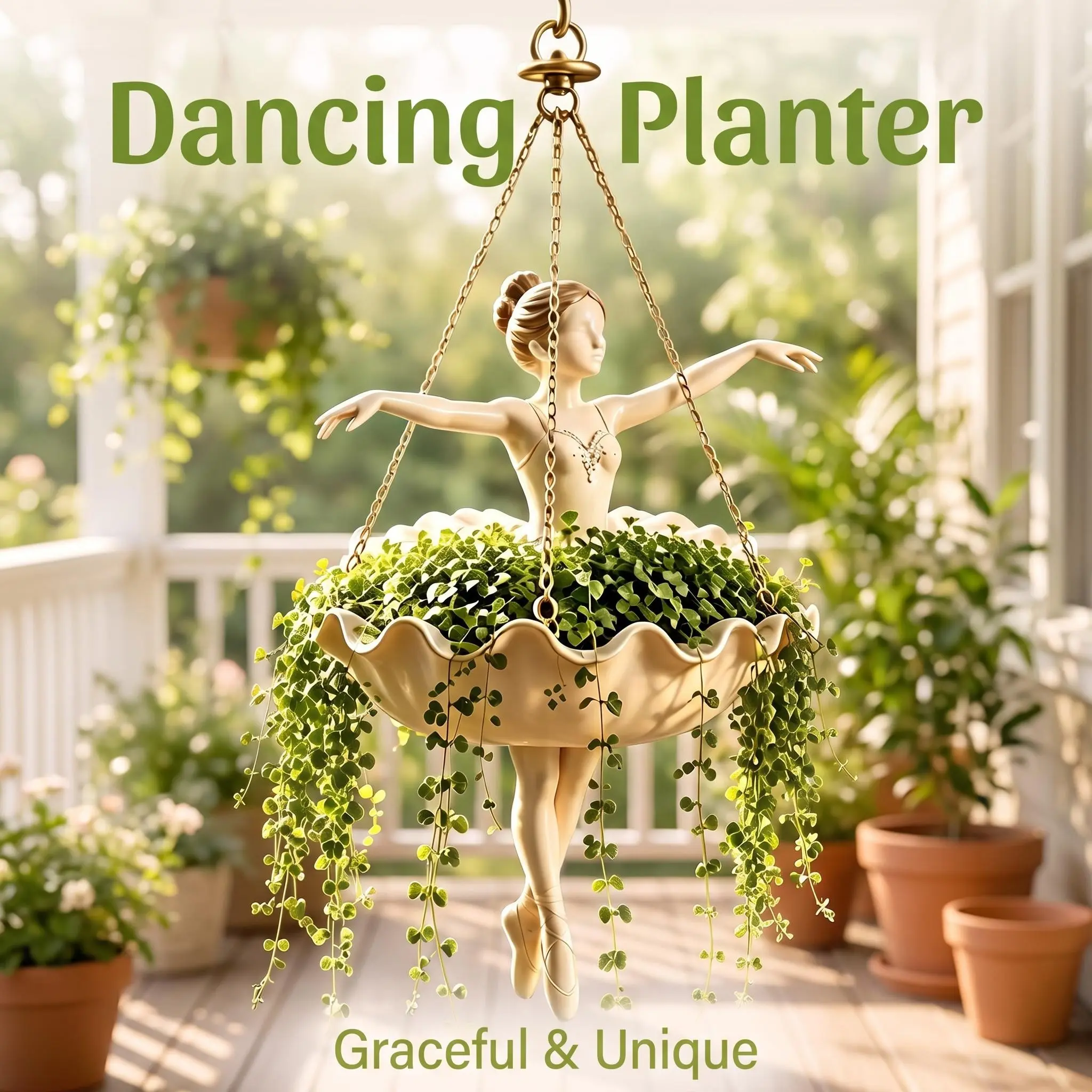 Elegant Ballerina Hanging Planter Pot, Sculpted Ballet Dancer Plant Holder with Scalloped Bowl, Decorative Resin Flower Basket for Home Garden Balcony