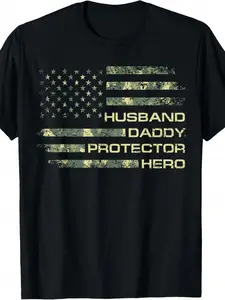 Husband Daddy Protector Hero Fathers Day Camo An Gift Uni T-Shirt for Dad with Distinctive Camo Design and Everyday Wear Comfort