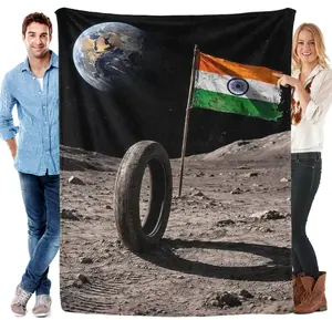 Chandrayaan-3 India Moon Landing Viral Tire Meme Flannel Blanket Desi TikTok Indian Flag Patriotic Cozy Throw for Desi Community & Meme Lovers
