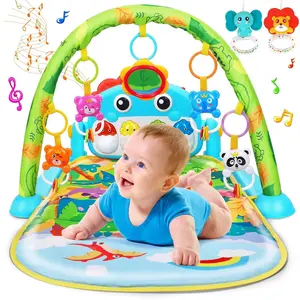 Baby Gym Play Mats Baby Tummy Time Mat Musical Activity Center for Newborn Infant Piano Babies Play Mat Music & Light Newborn Infant Gifts for Babies 0-3 6 9 12 Months Dinosaur Style