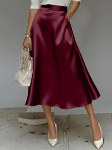 Summer New Arrival Satin Stretch Chiffon Fashion Office Ladies Midi Skirt, Minimalist Elegant A-Line Dress, All Seasons Wear