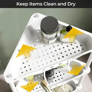 5 Tier Floor Standing Corner Shower Caddy Organizer Plastic Metal Floor Corner Shelf Storage Rack for Bathroom White Rustproof