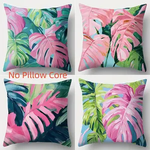 4pcs-Tropical Palm Leaf Themed Throw Pillow Covers, Tropical-Inspired Style, Home Summer Décor Products, Suitable Living Room, Bedroom, Sofa and Bed Decoration, 2D Flat, Single Sided Printing, No Pillow Core