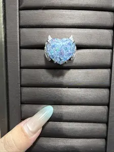 Selina(9512)gc.Australian iron opal, devil's heart shape, 925 sterling silver ring.
