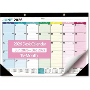 Desk Calendar 2026-2027 - 19 Month Desktop Calendar June 2026 - Dec 2027, 17x12 Academic Desk Calendar with Thick Paper, Large Blocks for Home & Office Colorful Version