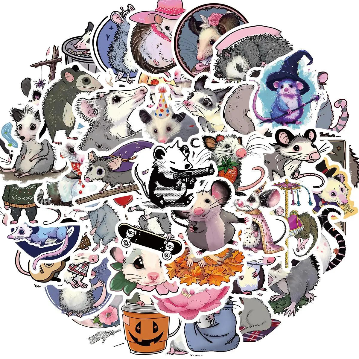 Possum Sticker, 50pcs/set Funny Animal Pattern Sticker, Waterproof Vinyl Sticker, Decorative Sticker for Laptop, Phone, Computer, Guitar, Bag, Water Cup, Scrapbook, Ornaments