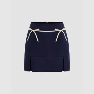Cider [size 2-10] Low Rise Solid Bowknot Zipper Mini Skirt