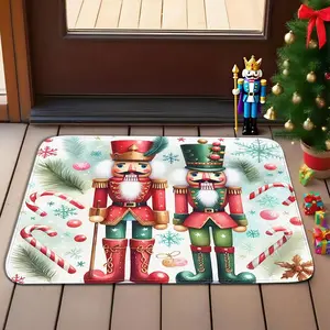 1 Piece Oil-Paint Style Christmas Doormat - Diverse Nutcracker Designs, Flannel Material, Candy Cane Accents, Suitable for Multiple Scenes, Multiple Sizes Available