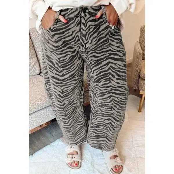 Zebra Stripe Printed Wide Leg Jeans
